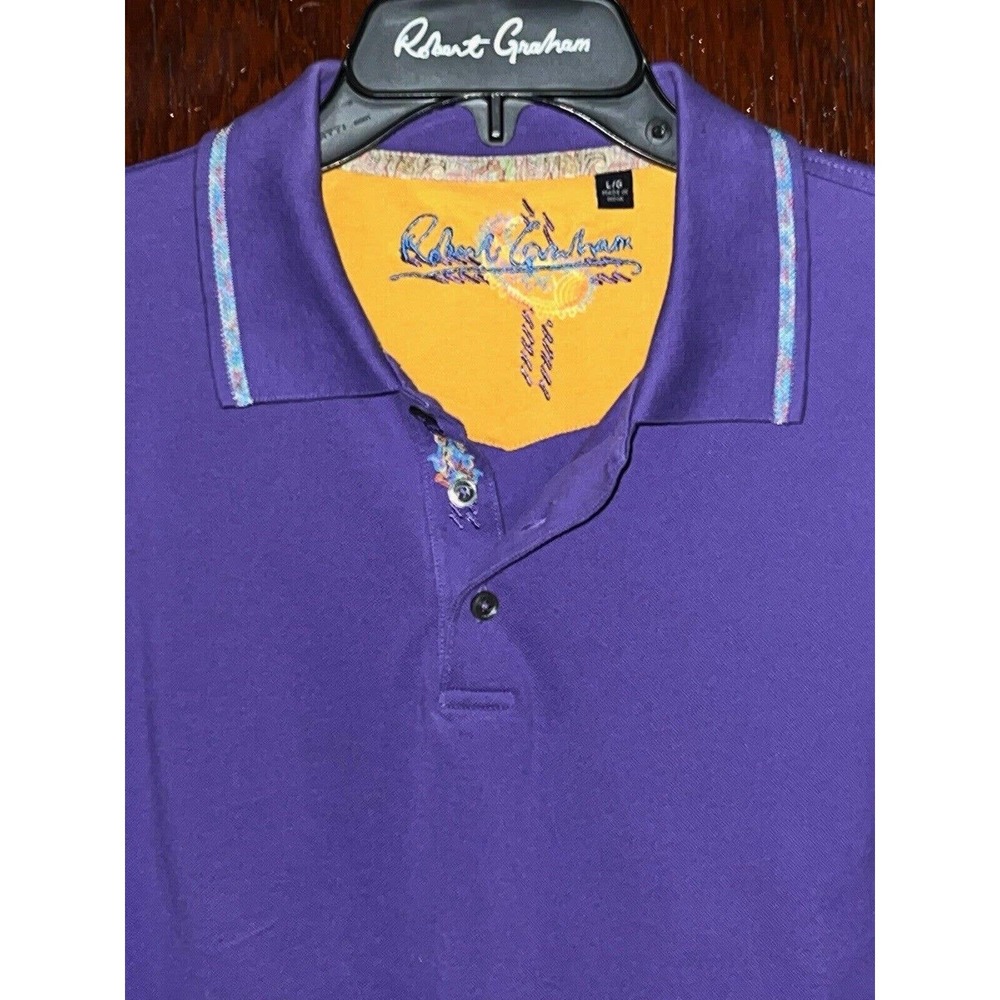 ROBERT GRAHAM SHIRT POLO PURPLE LARGE L